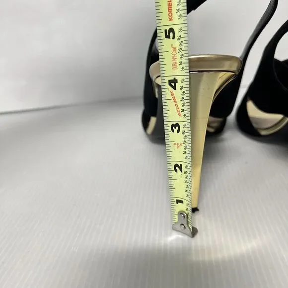 Diane von Furstenberg Vick Cross Sandals Size 9 Suede Leather Gold Heel Italy - Picture 8 of 9